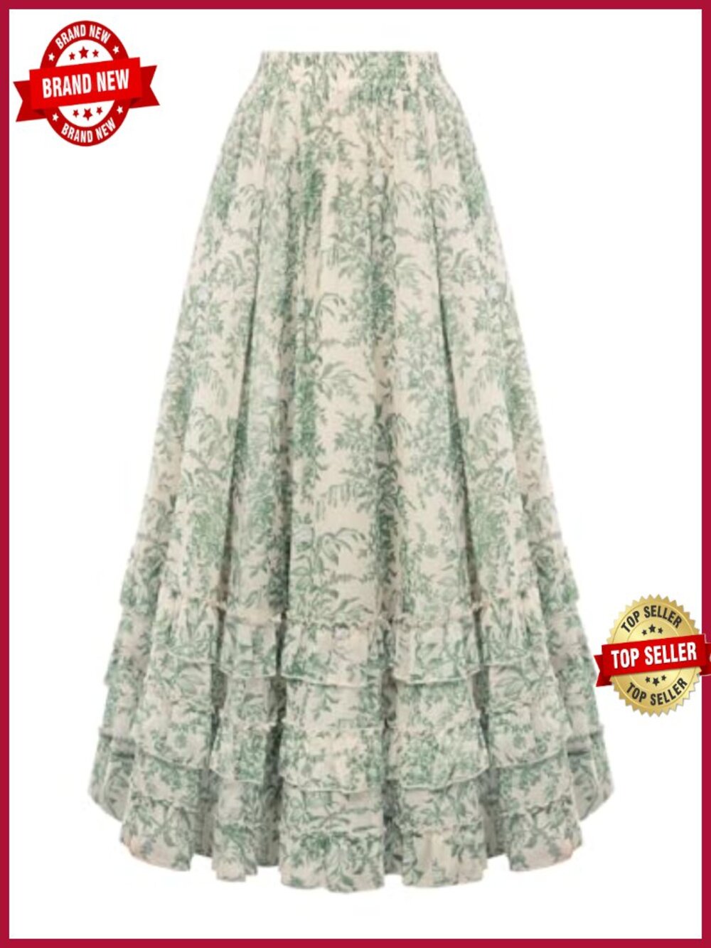 Women's Floral Chiffon Maxi Skirt Elastic High Waist Flowy Ruffle